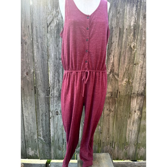 Madewell heathered cranberry half button up drawstring jumpsuit women's XL - Picture 1 of 4